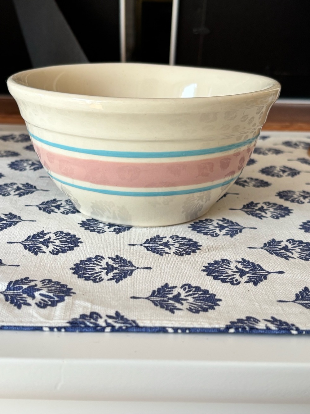 McCoy Pottery Vintage Cream Mixing Bowl with Pink and blue Stripes